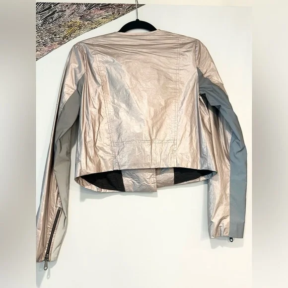 Rebecca Minkoff metallic rose gold moto jacket fits s/m - Picture 3 of 4
